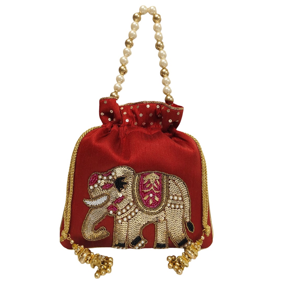 Royal Elephant Designer Pearl Potli Bag