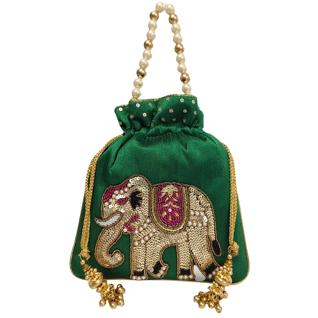 Royal Elephant Pearl Handle Potli Bag