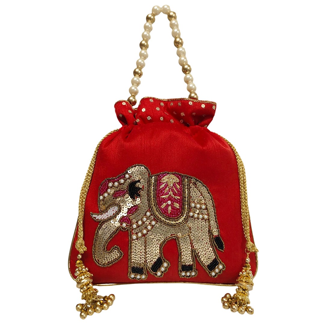 Royal Elephant Sequins and Pearl Potli Bag